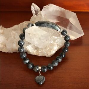 Spectrolite Bar Bracelet - Fits 7" Wrist - Black, Silver + Grey.  With heart.